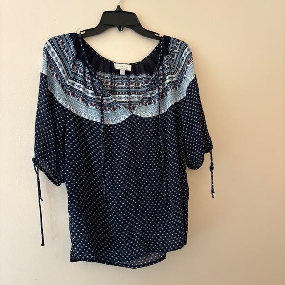 Lucky Brand Navy and Light Blue Boho Blouse - Picture 1 of 3